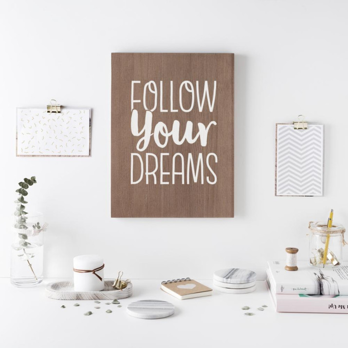 Cartel de madera 'Follow your dreams' 2 