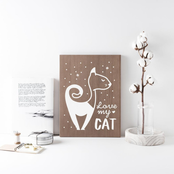 Cartel de madera 'Love my CAT' 1 