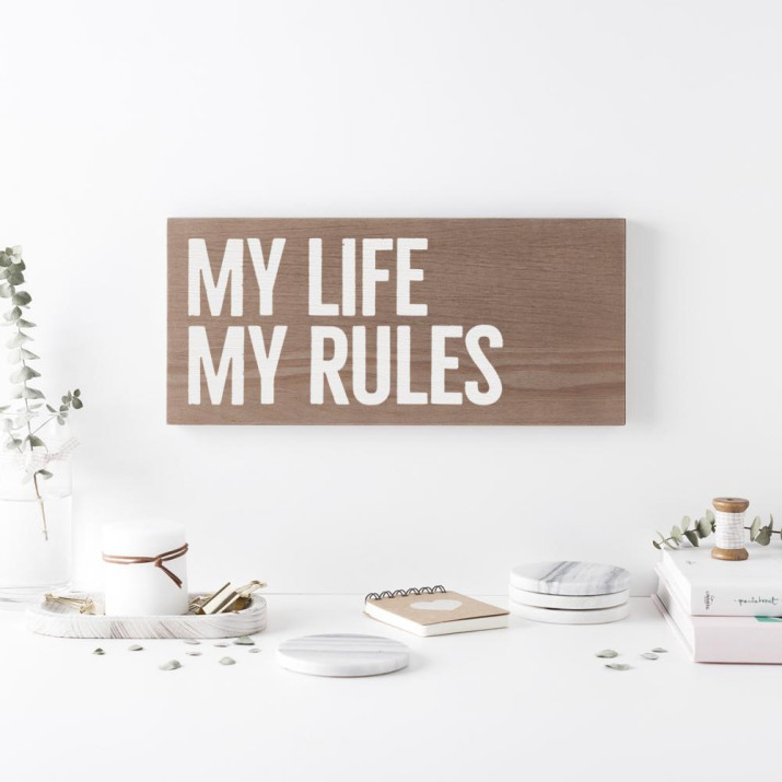 Cartel de madera 'My rules' 1 