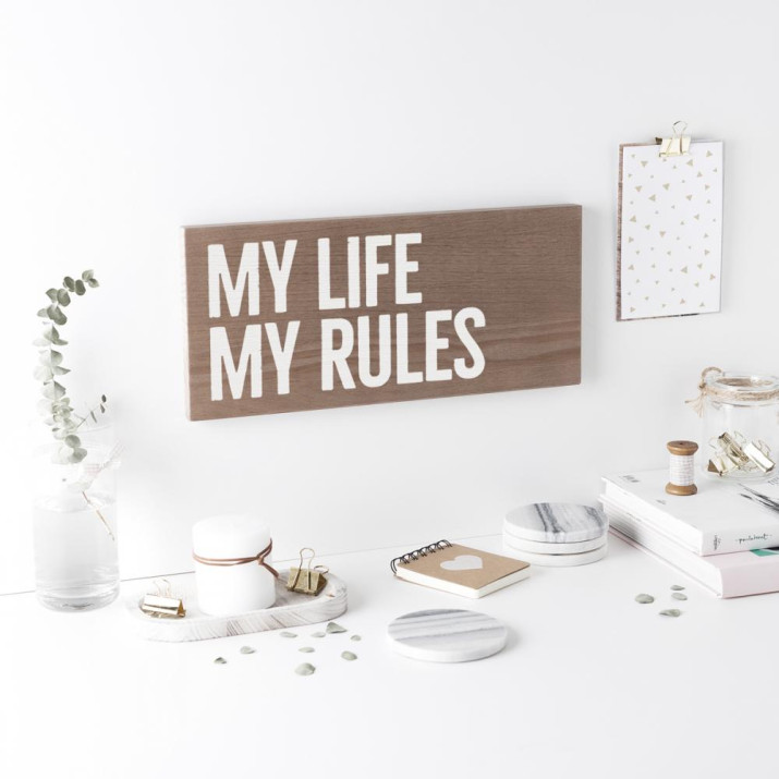 Cartel de madera 'My rules' 2 